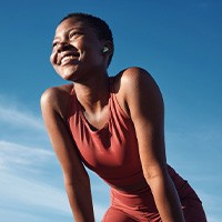 Lady smiles outdoors